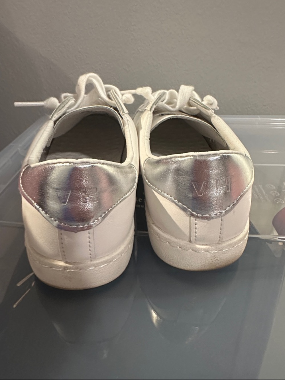 White Leather Sneakers with Silver Star Accent - Picture 4 of 7